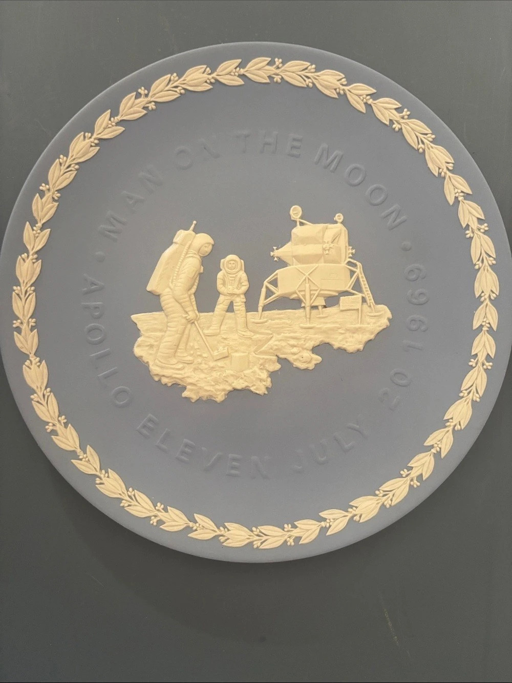 Vintage 1969 Wedgwood blue and white jasperware "Man on the Moon" collector plat